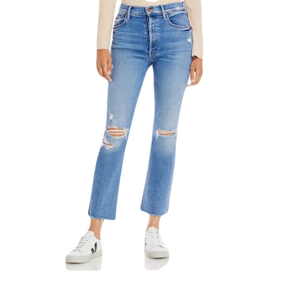 Revolve Mother Womens Size 25 Medium Wash Tripper Ankle Fray Flare Jeans EUC
